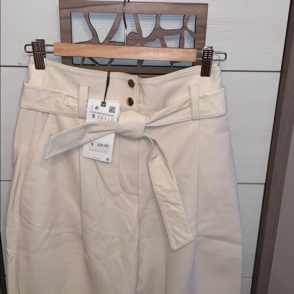 NWT Zara slouchy leather pants ecru S - Picture 5 of 10